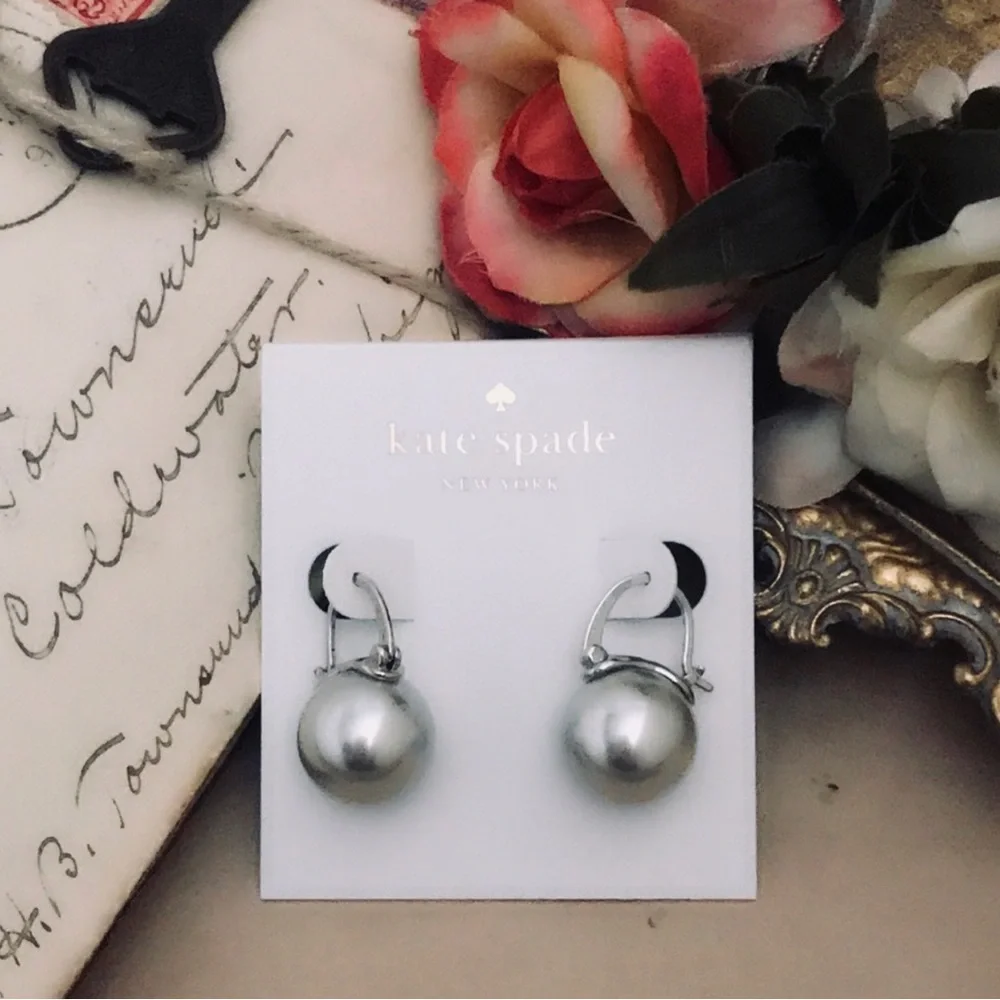 KATE SPADE • Silver Shine On Gray Pearl Drop Earrings - Picture 4 of 5